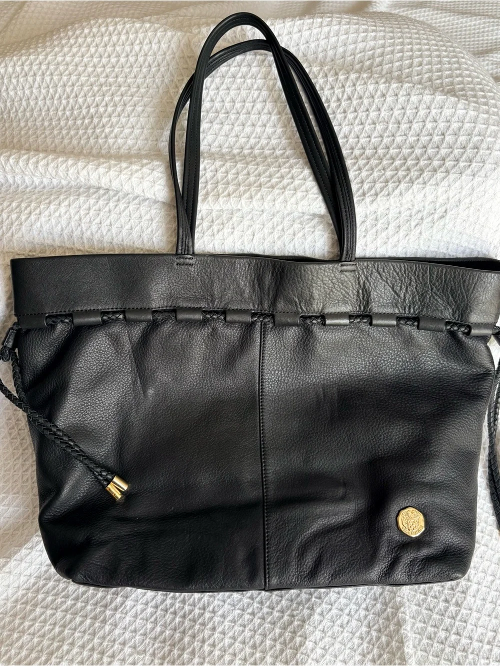Vince Camuto Sada Large Leather Tote Bag with Gold Accent